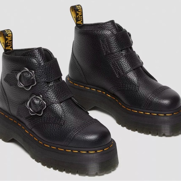 Dr. Martens Shoes - Dr. Martens Devon Flower Buckle Leather Platform Boots